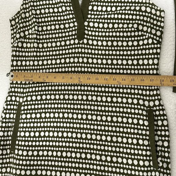 Boden Women's Sleeveless Midi Shirt Dress Pockets Tie Belt Size 10L Olive White - Picture 3 of 9